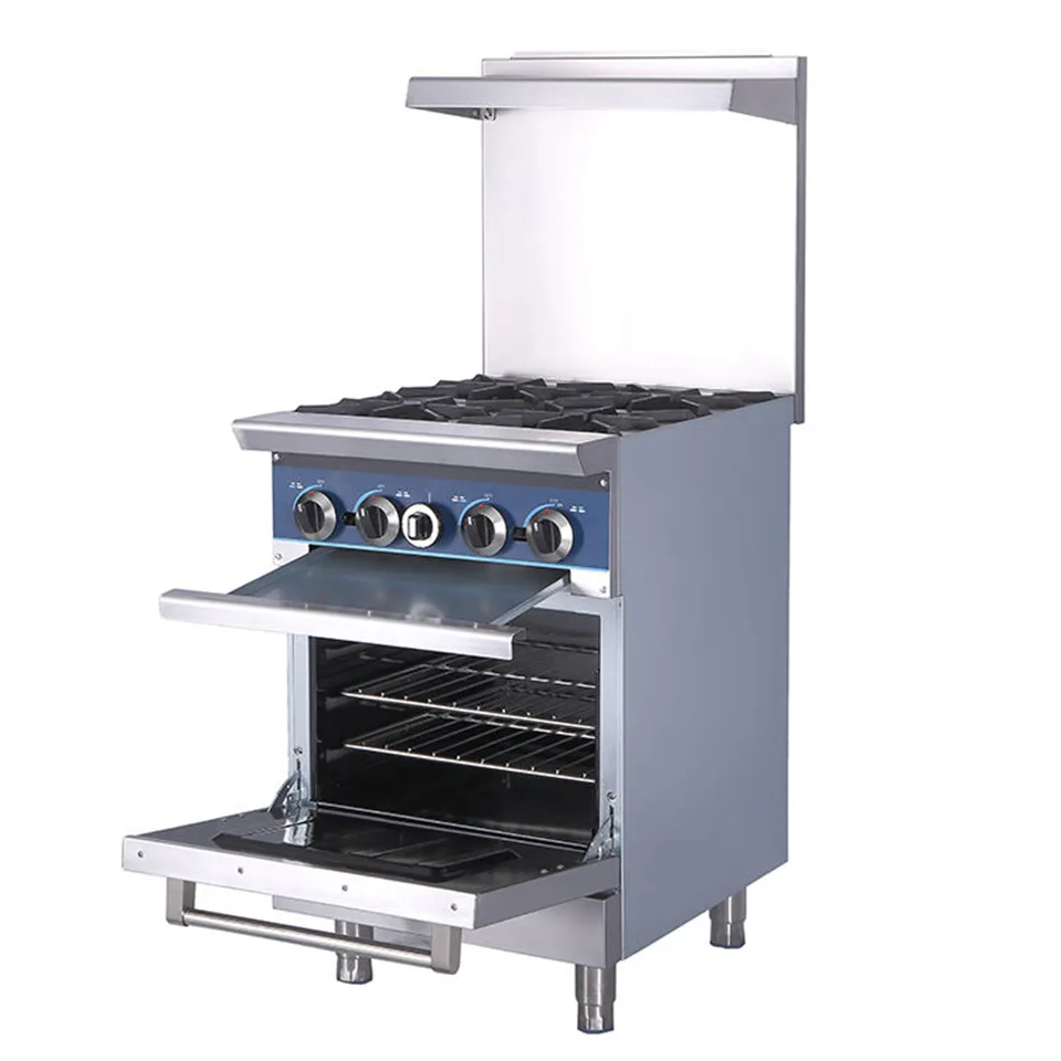 KB-R24 Cuisinière à gaz verticale 4 brûleurs avec four intégré pour cuisines professionnelles