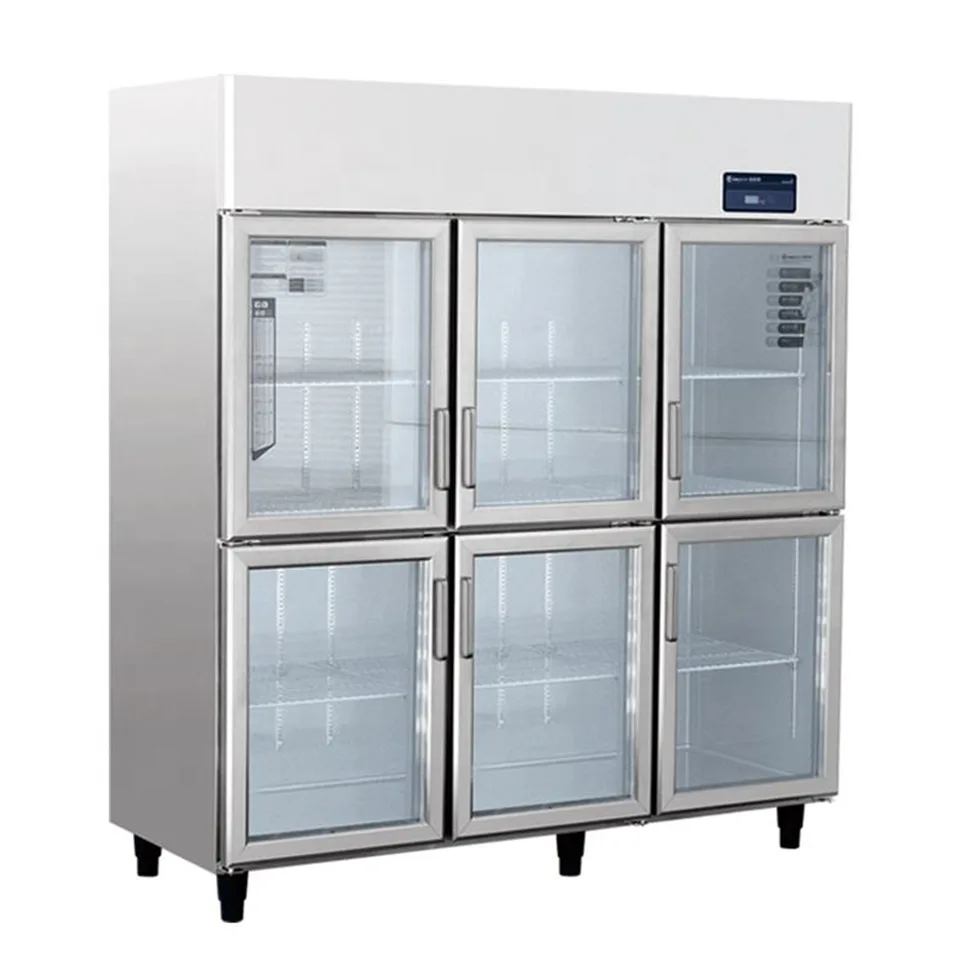 Commercial Glass Door Upright Refrigerator 6-Door 1456L for Retail and Store Display