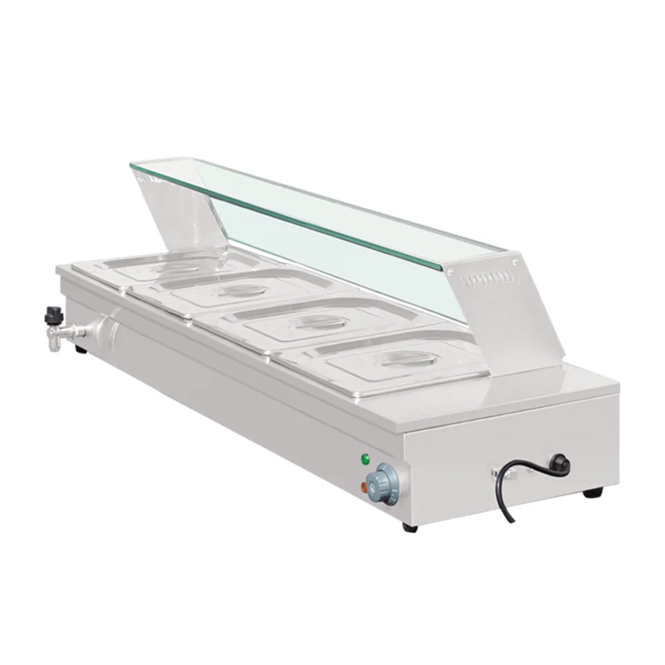 D-DT-4A Commercial Electric Bain Marie with Glass 4 Pan Buffet Warmer