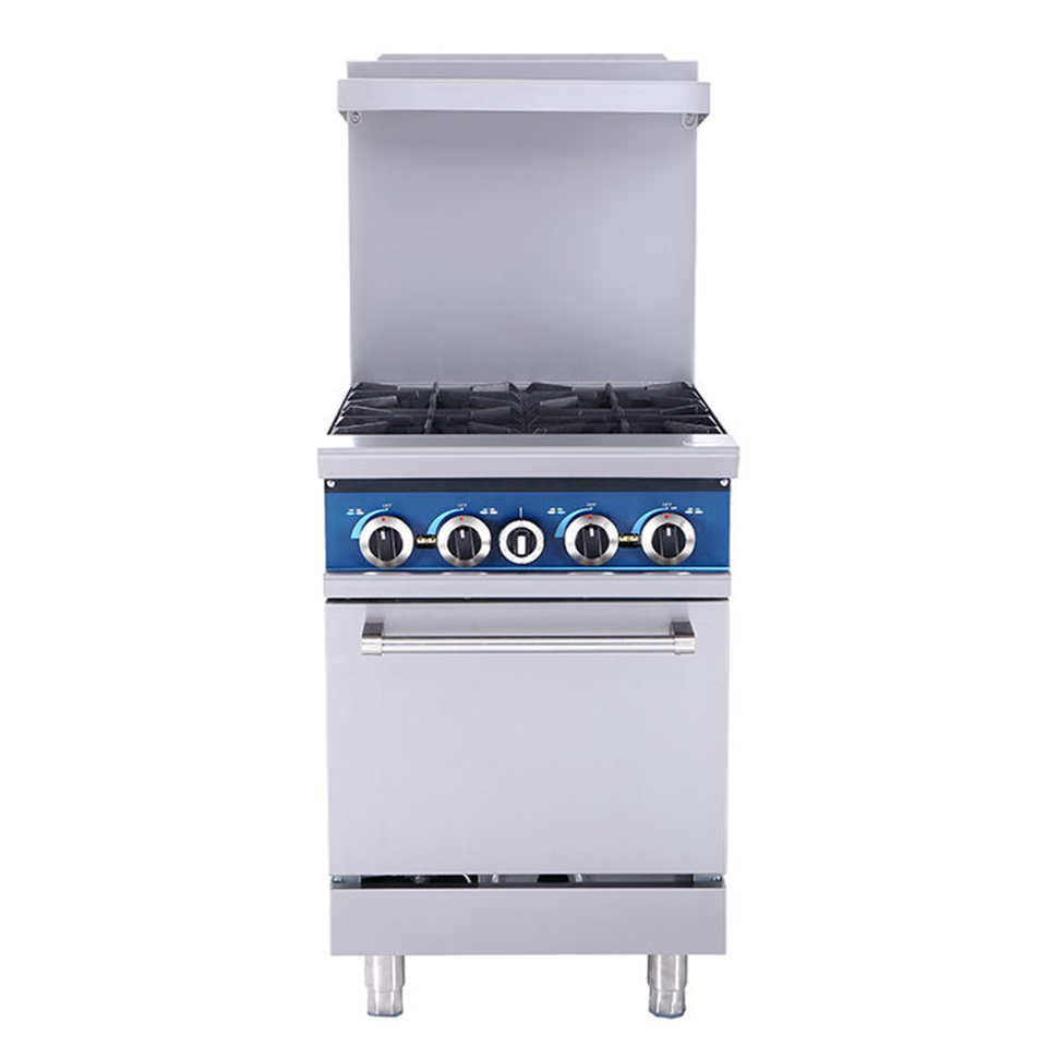 KB-R24 Cuisinière à gaz verticale 4 brûleurs avec four intégré pour cuisines professionnelles
