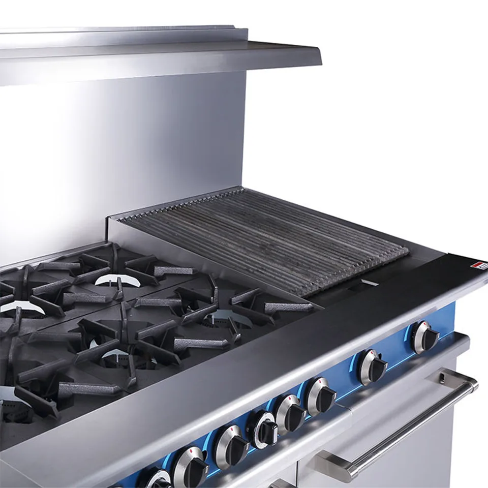 Fourneau à gaz haute capacité 10 feux avec four pour grandes cuisines