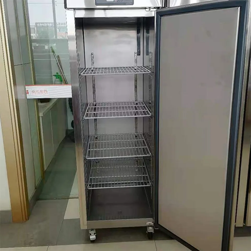 Congélateur vertical commercial à porte unique 461L en acier inoxydable pour cuisine professionnelle