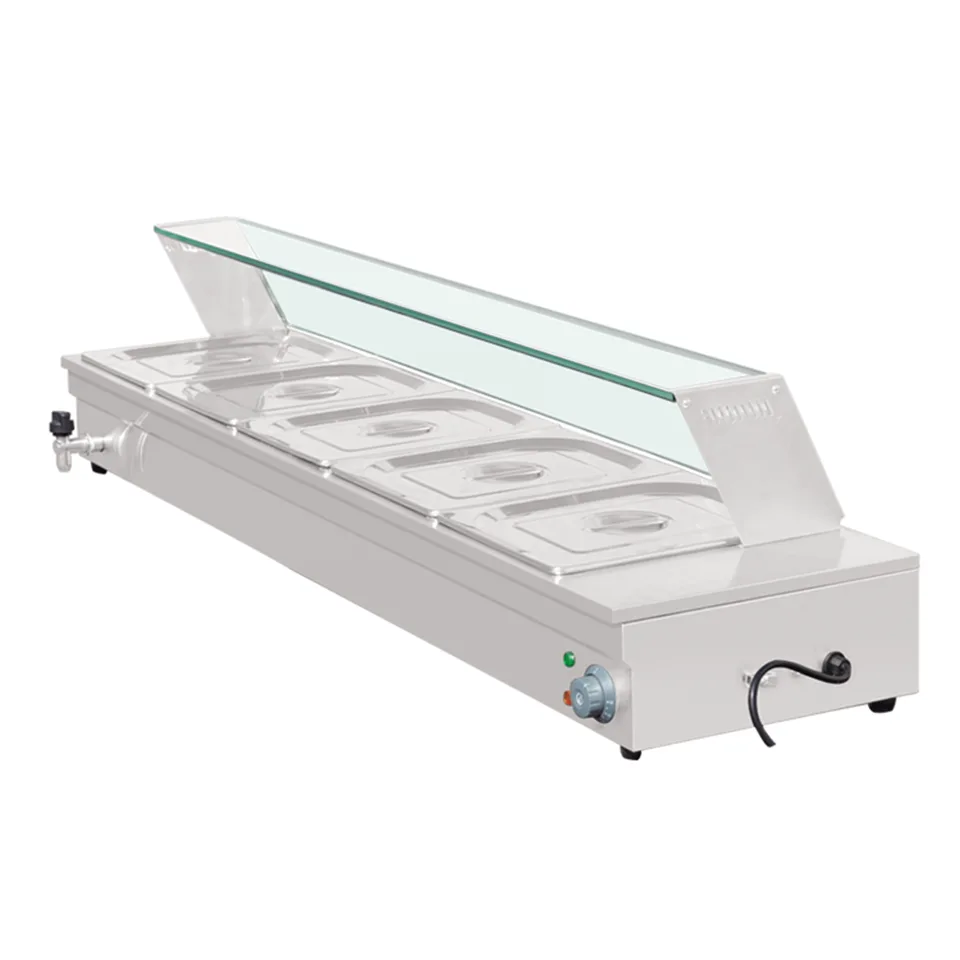 D-DT-5 Electric Bain Marie 5-Tray Countertop Food Warmer with Glass Guard