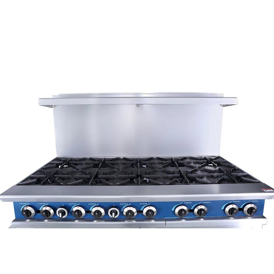 Fourneau à gaz haute capacité 10 feux avec four pour grandes cuisines