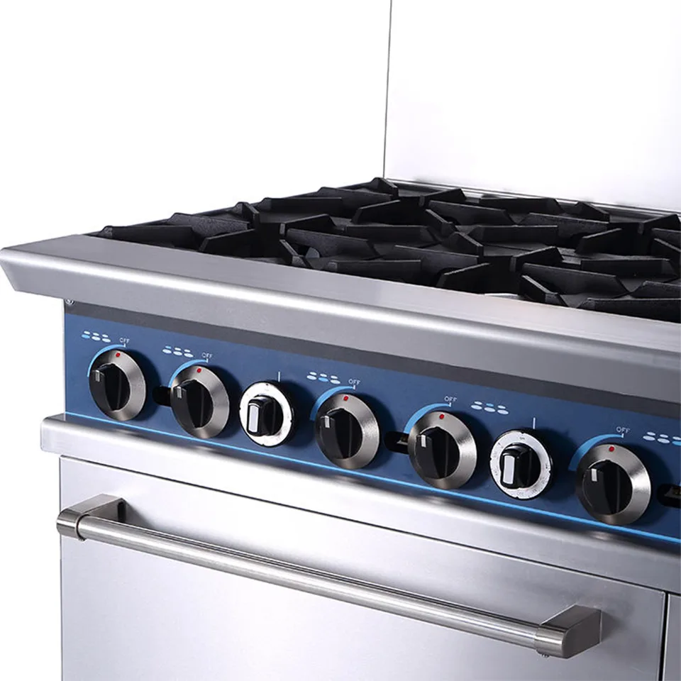 Fourneau à gaz haute capacité 10 feux avec four pour grandes cuisines