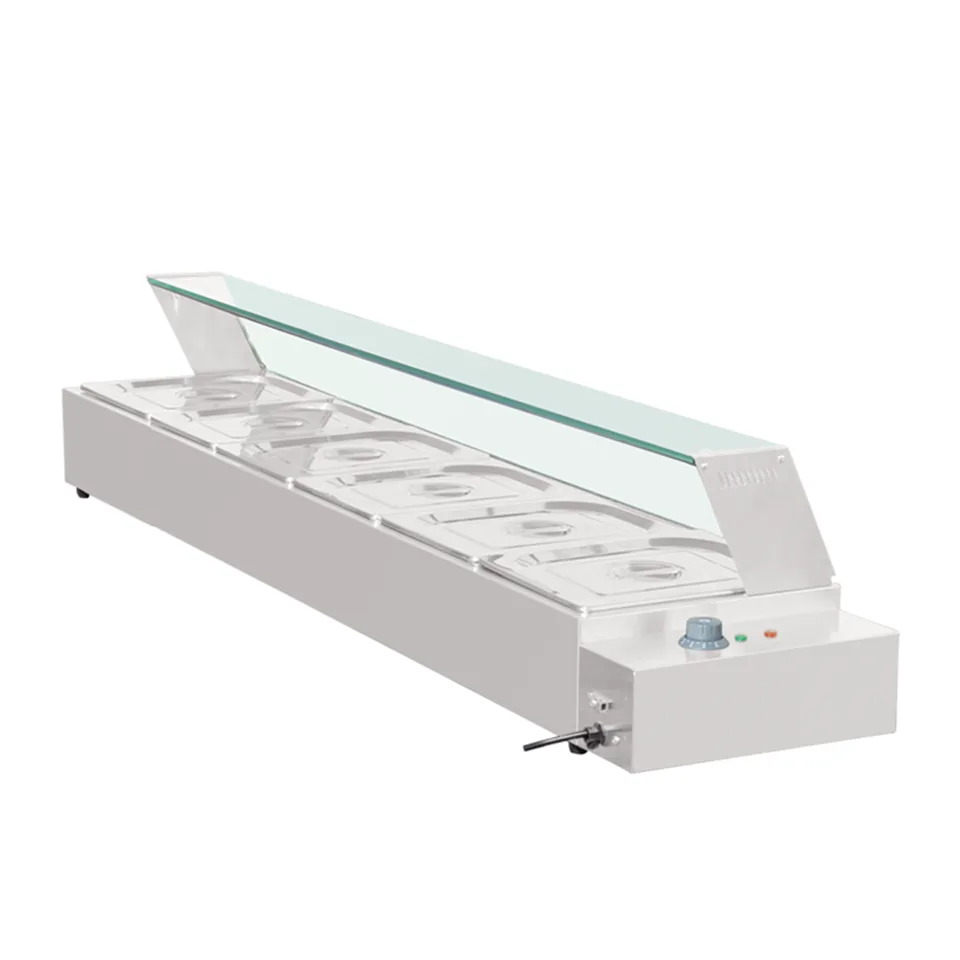 Chauffe-plats électrique D-DT-6 Bain-Marie 6 bacs de comptoir avec vitre de protection