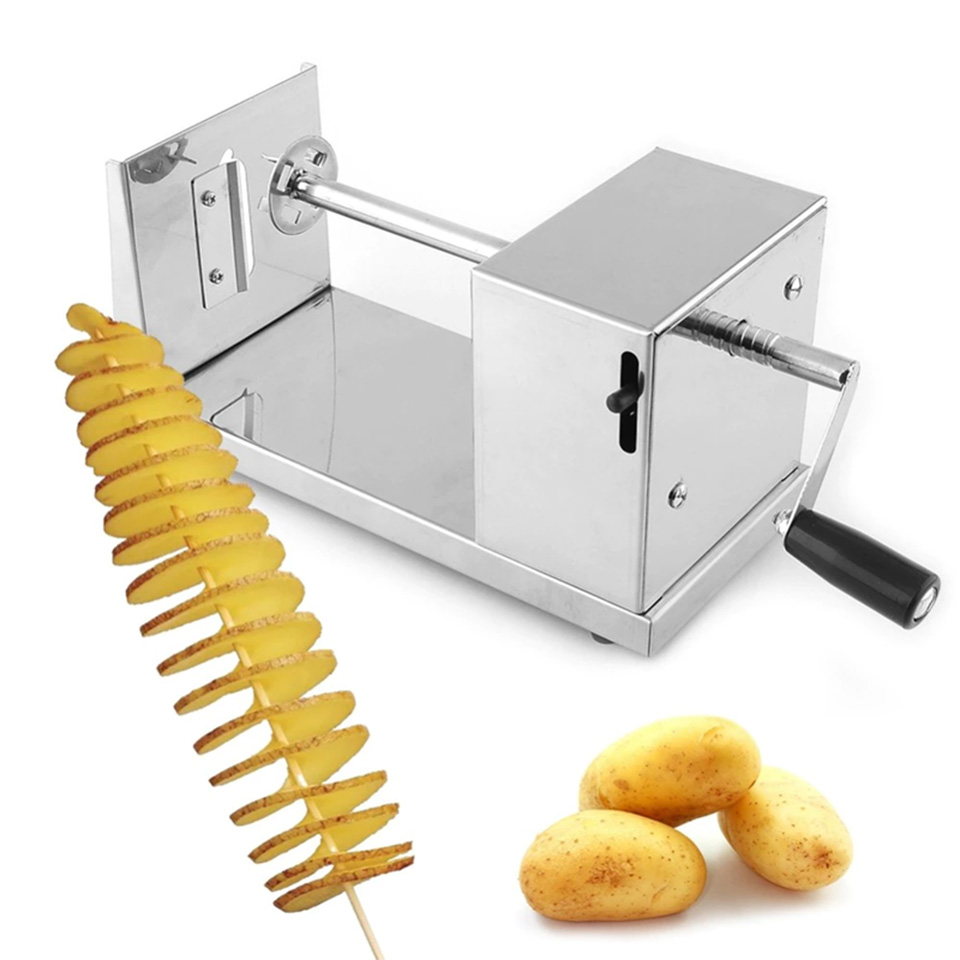 Cortador Manual de Patatas en Espiral de Acero Inoxidable Duradero y Fácil de Limpiar