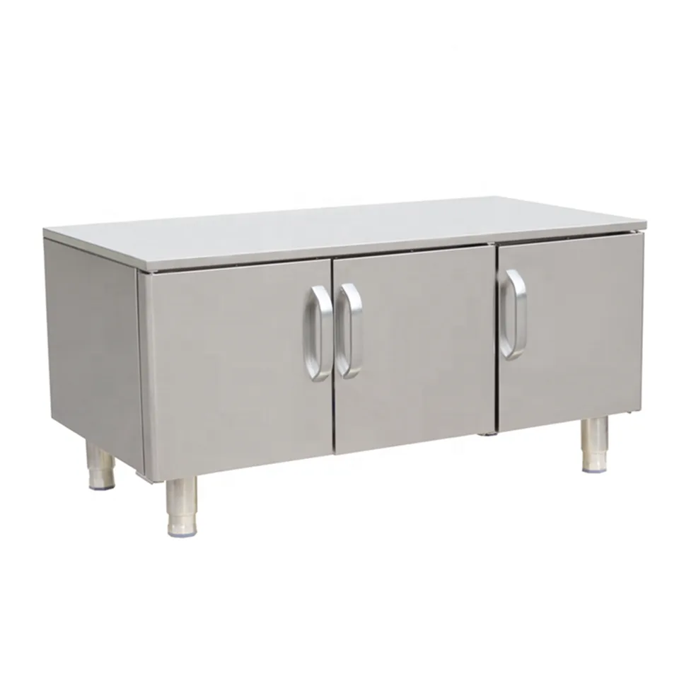 Stainless Steel 3-Door Base Cabinet with Adjustable Feet for Commercial Kitchens