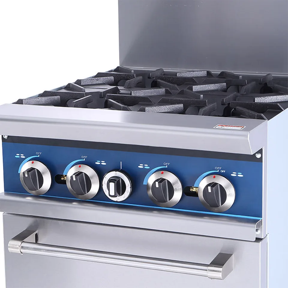 KB-R24 Cuisinière à gaz verticale 4 brûleurs avec four intégré pour cuisines professionnelles
