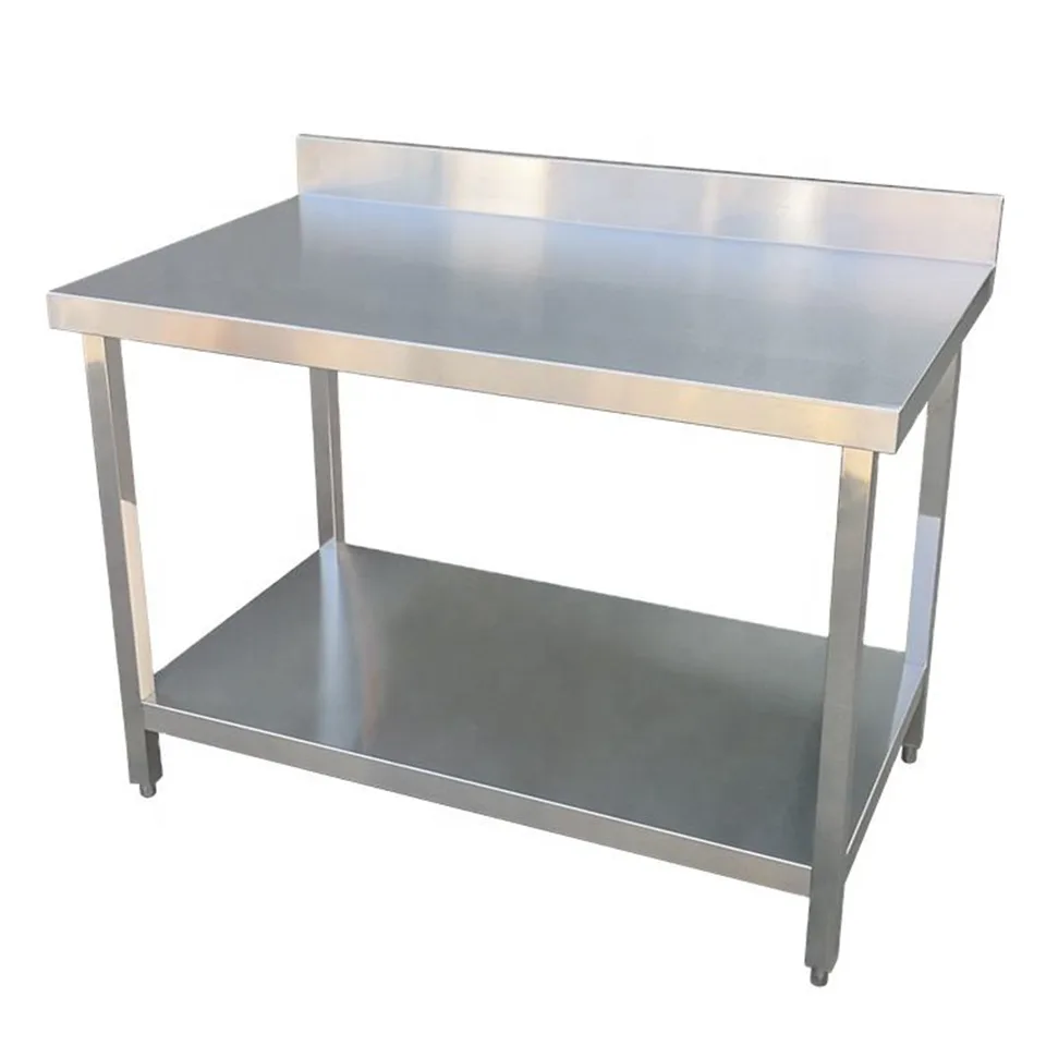 Stainless Steel Two-Layer Work Table with Backsplash for Professional Kitchens